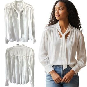 Free People Ivory Peasant Embroidered Boho Blouse Women's Size XS New with Tags